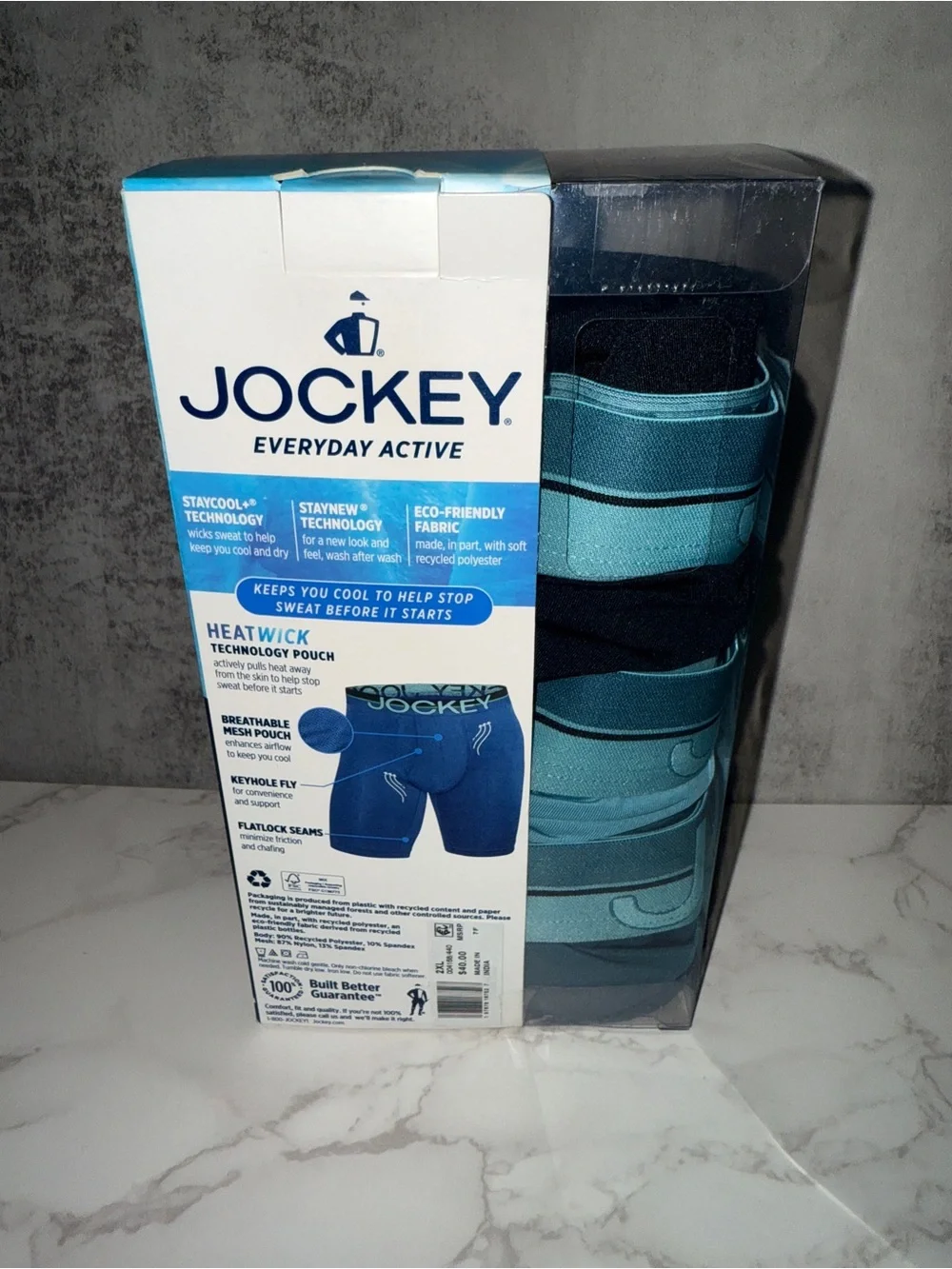 Jockey Everyday Active 3-Pack Long Length Boxer Briefs - Teal & Black